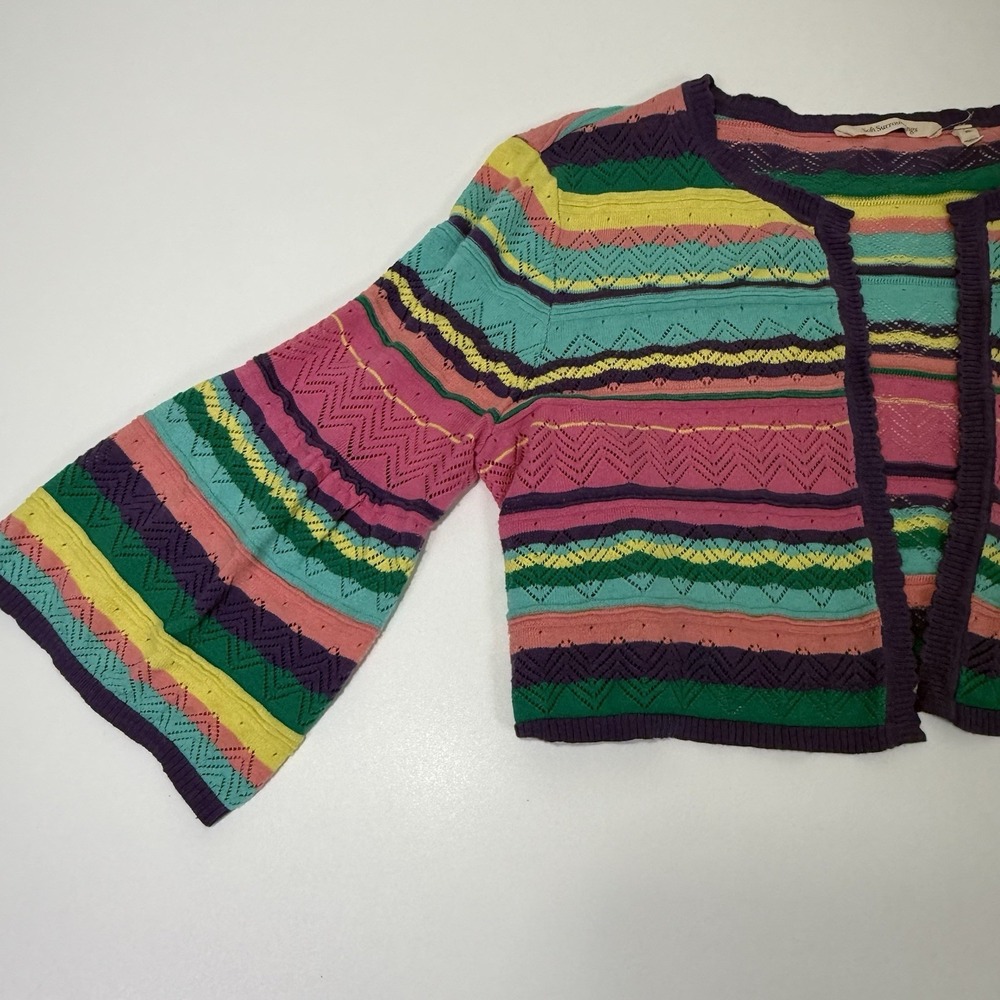 Soft Surroundings Sweater Women's XL Colorful Stripe Cardigan Bell Sleeve Top - Picture 4 of 12